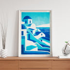 Santorini Greece – Minimal Blue Coastal Wall Art (CT2)
