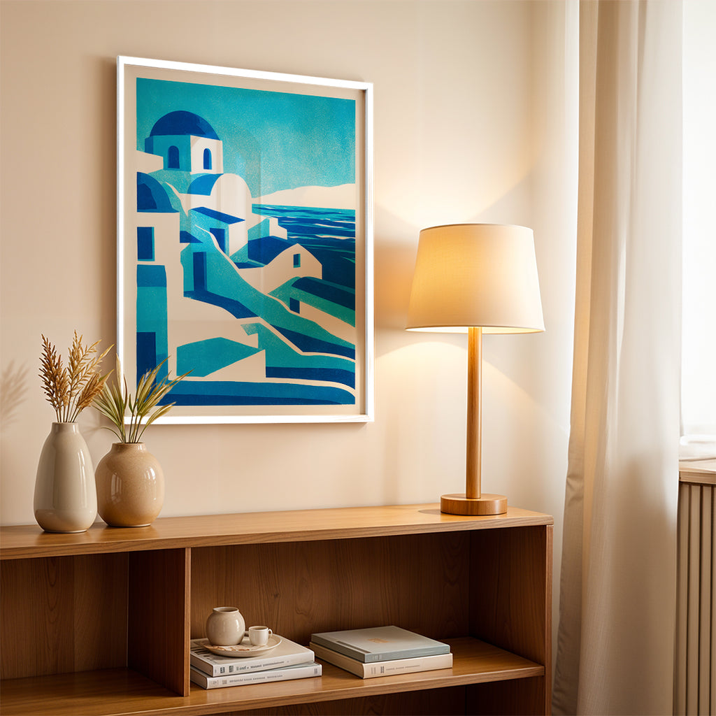 Santorini Greece – Minimal Blue Coastal Wall Art (CT2)