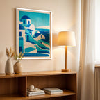 Santorini Greece – Minimal Blue Coastal Wall Art (CT2)